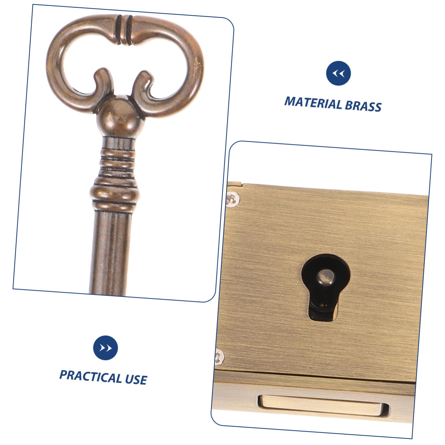 VILLCASE Serratura per Cassetto in Ottone Stile Antico, Antica Serratura per Mobili con Chiave, Protezione Contro Furto e Sicurezza per Archivi,