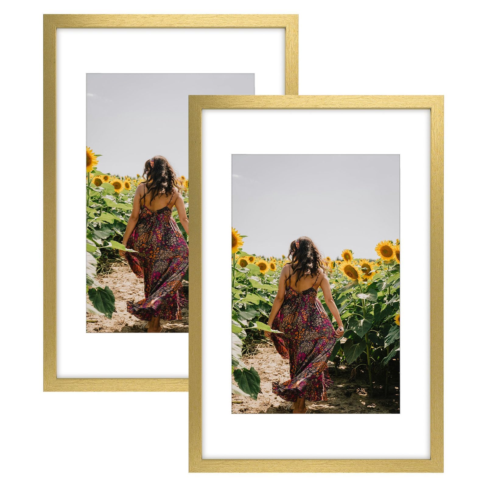 Frametory 2 Pack 16x24 Gold Picture Frame with Real Glass Mat for 12x18