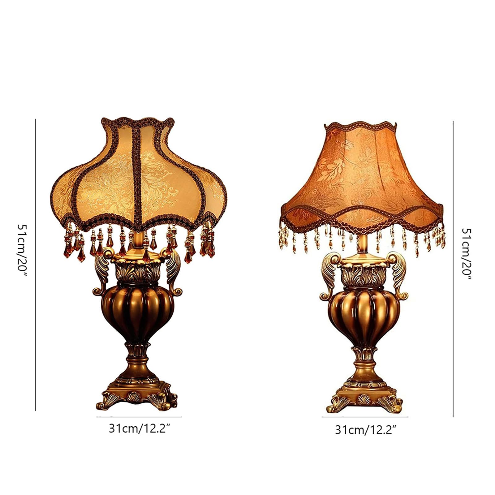 Lámpara de mesa dorada de estilo victoriano, lámpara de mesa de estilo europeo tradicional con cuentas, lámpara de escritorio de tela antigua con enchufe para sala de estar, dormitorio, oficina (31 x