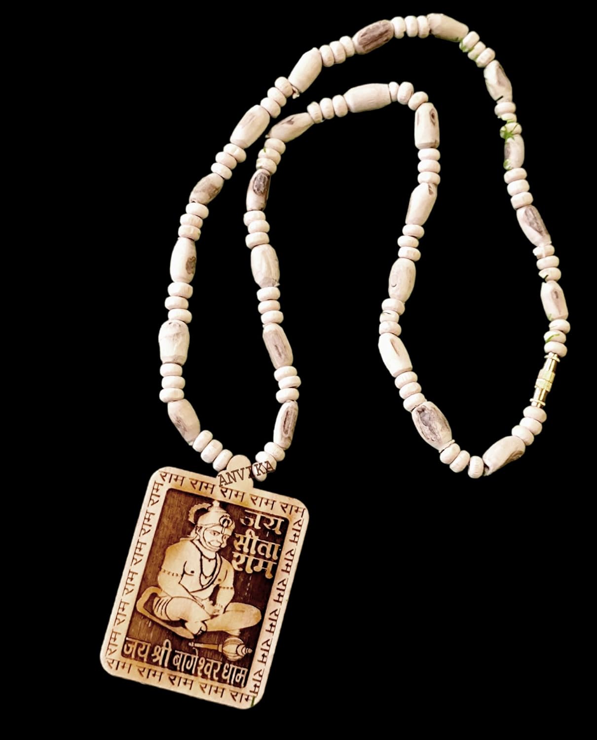 Original Tulsi Bead Mala with Lord Hanuman Wood Locket Pendant 8MM Necklace