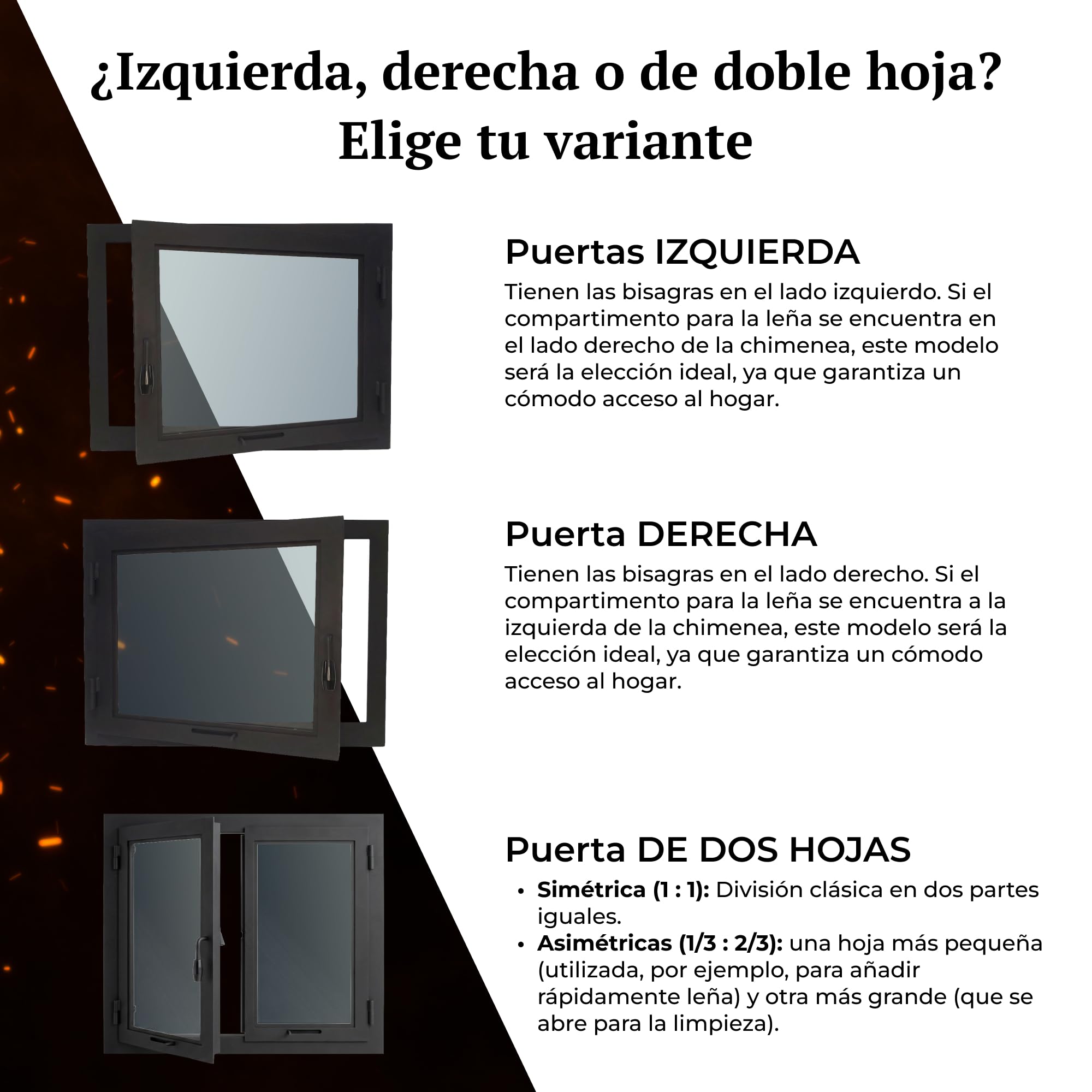 ZK3 | Puerta Chimenea con Brida a Medida | Cristal Grande | Pérdida mínima de Apertura | Chimenea, Horno leña, Parrilla y ahumador | Cristal Resistente al Calor | Puerta Acero