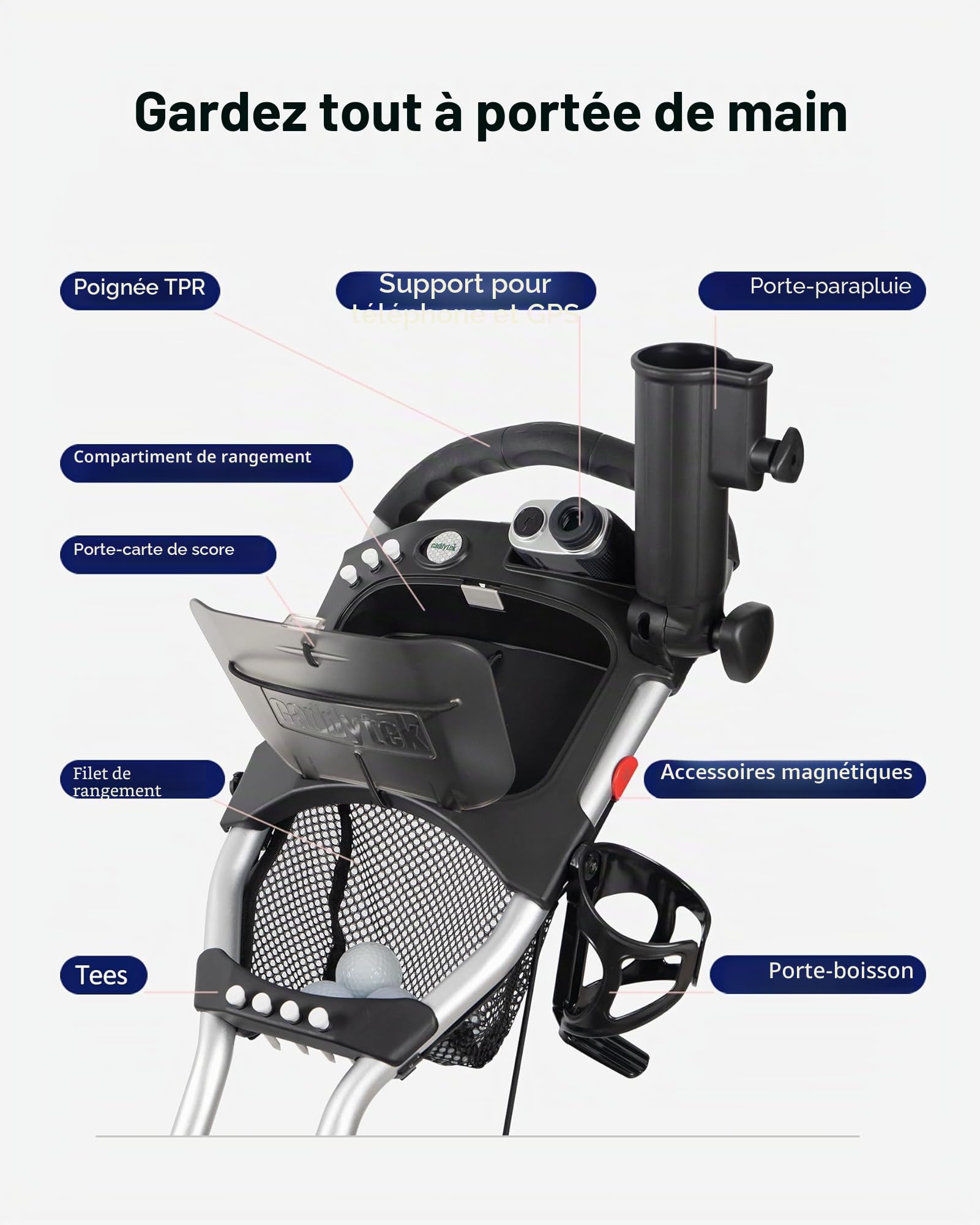 CaddyTek Caddylite EZ V8 Chariot de Golf à 3 Roues Pliable