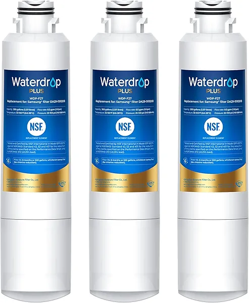 Waterdrop Plus DA29-00020B NSF 401&53&42 Certified Refrigerator Water Filter, Replacement for Samsung® Water Filter HAF-CIN/EXP, HAF-CIN, FMS-2, RF28HMEDBSR, RF263BEAESR, 3 Filters (Package 