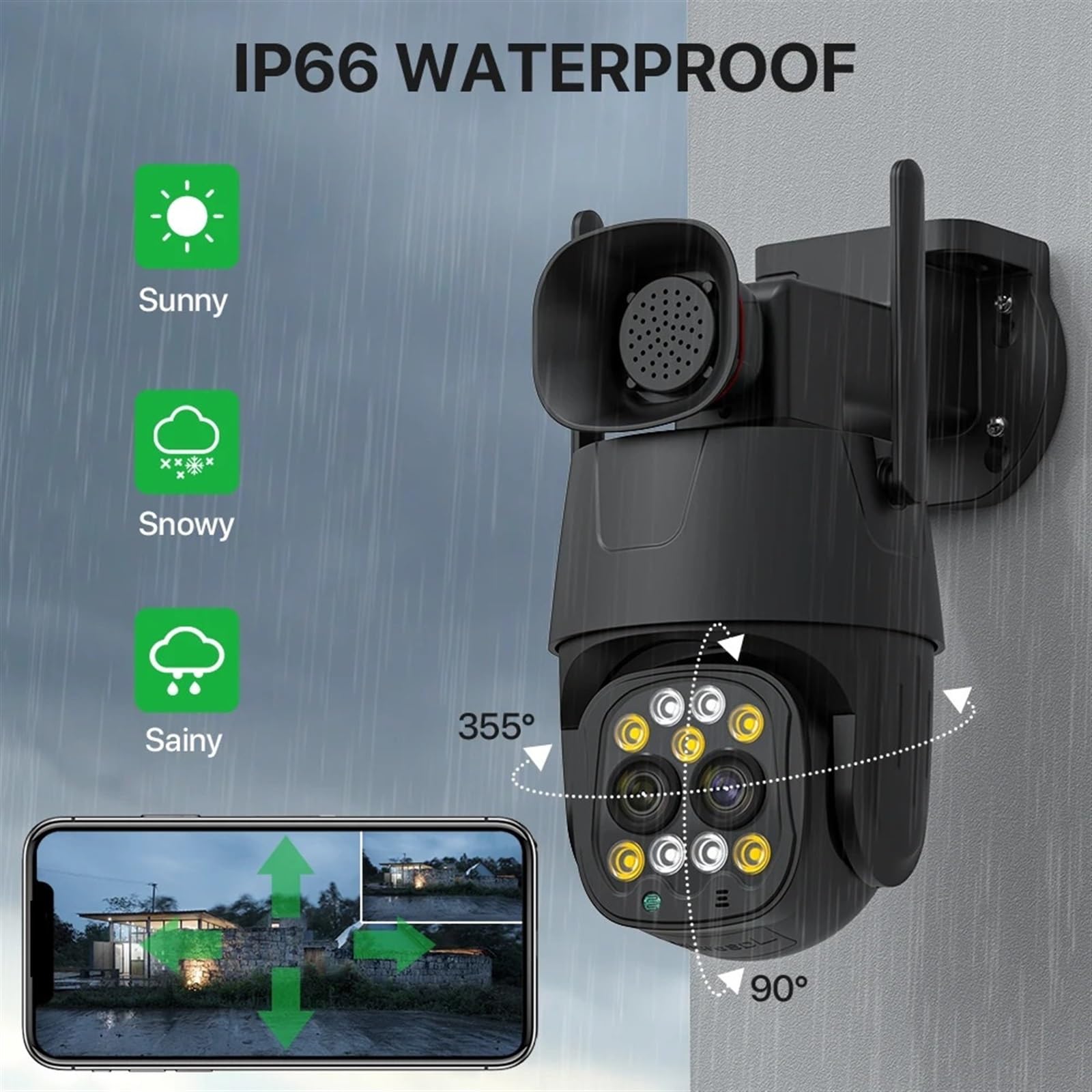 Telecamera di sicurezza, Telecamera IP 4G Sim Card 4K 8MP Dual Lens Zoom 8X Sicurezza esterna PTZ Cam 4MP Monitoraggio automatico Video sorveglianza(4MP WIFI NO TF Card)