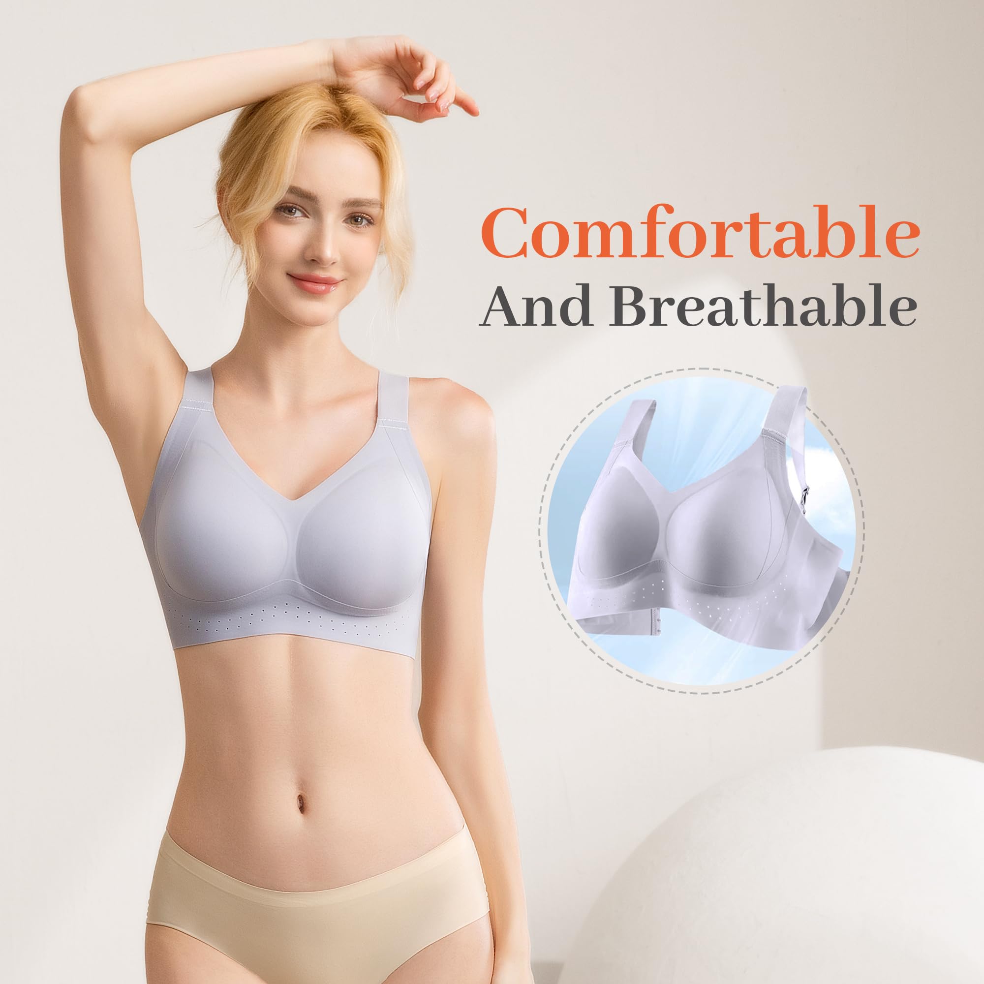 Fittingirls Women's Ultra-Soft Wireless Bra Full Coverage Non-Wired Padded Design Breathable Lightweight all-Day Comfort