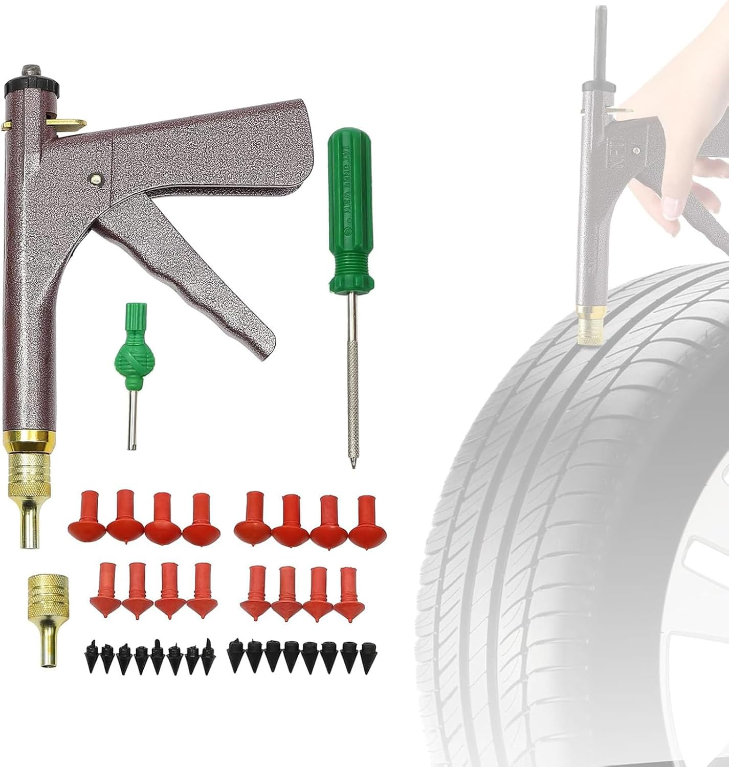 Car Tubeless Tyre Repair Kit with Mushroom Plugs – Compatible with Motorcycles, Scooters, and Bicycles – for Quick and Durable Puncture FixesBlack,One Size