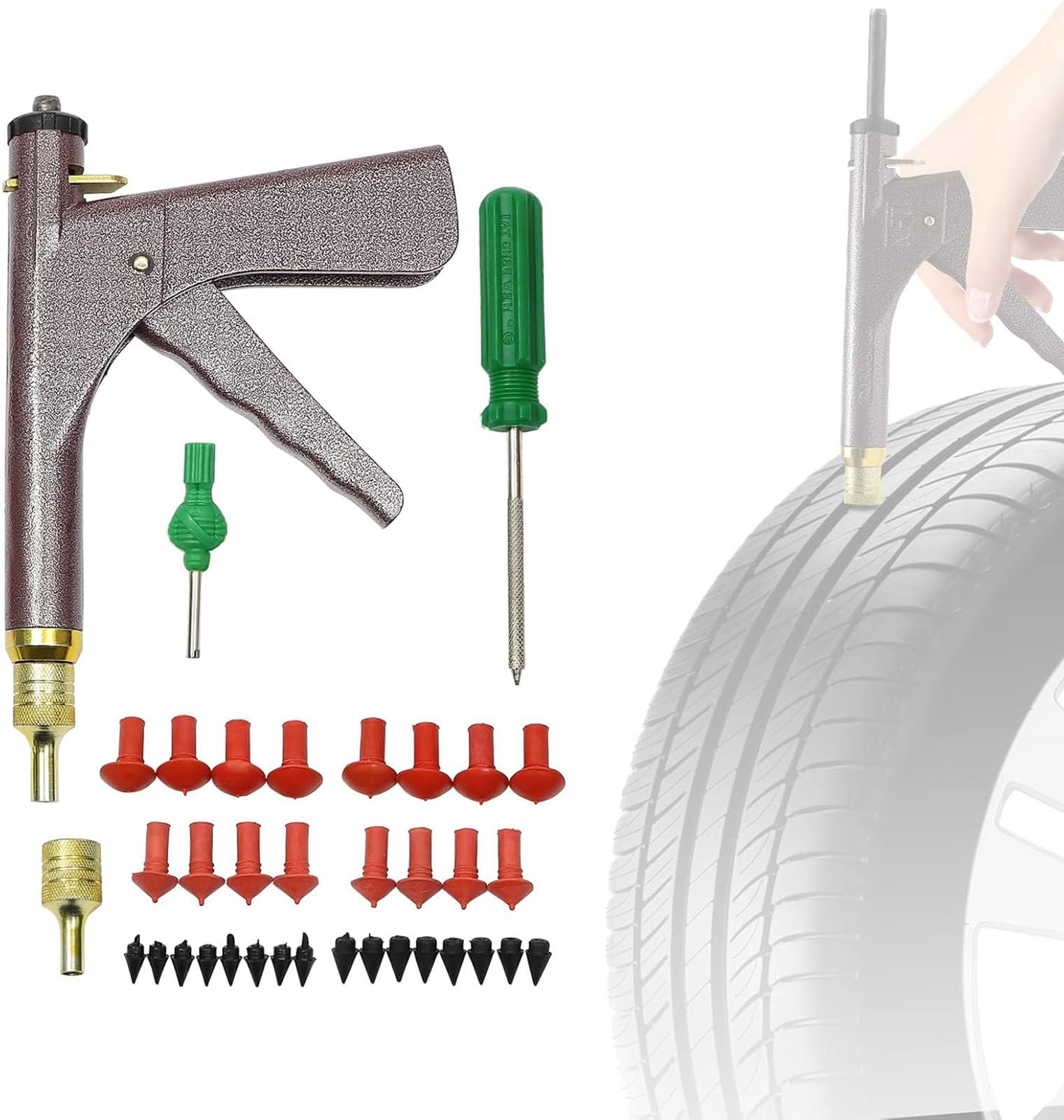 Generisch Auto Tubeless Reifenreparaturset mit Pilzstopfen – Kompatibel mit Motorrädern, Rollern und Fahrrädern – Für schnelle und dauerhafte ReifenreparaturenBlack,One Size