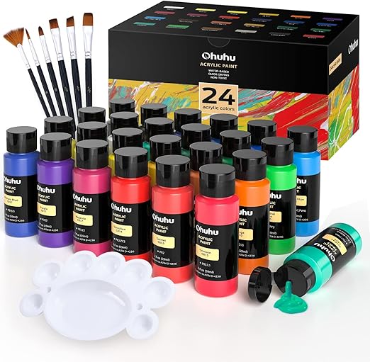 Amazon Ohuhu アクリル絵の具 24色 59ml ボトル 絵の具 6本ペイントブラシ パレット付き 大容量 アクリルカラー 鮮やか アクリル顔料 ペイント 学習教材 学校教材 画材 イラスト Diy 絵具 通販 Amazon Ohuhu アクリル絵の具 24色 59ml ボトル 絵の具 6本ペイントブラシ パレット付き 大容量 アクリルカラー 鮮やか アクリル顔料 ペイント 学習教材 学校教材 画材 イラスト Diy 絵具 通販