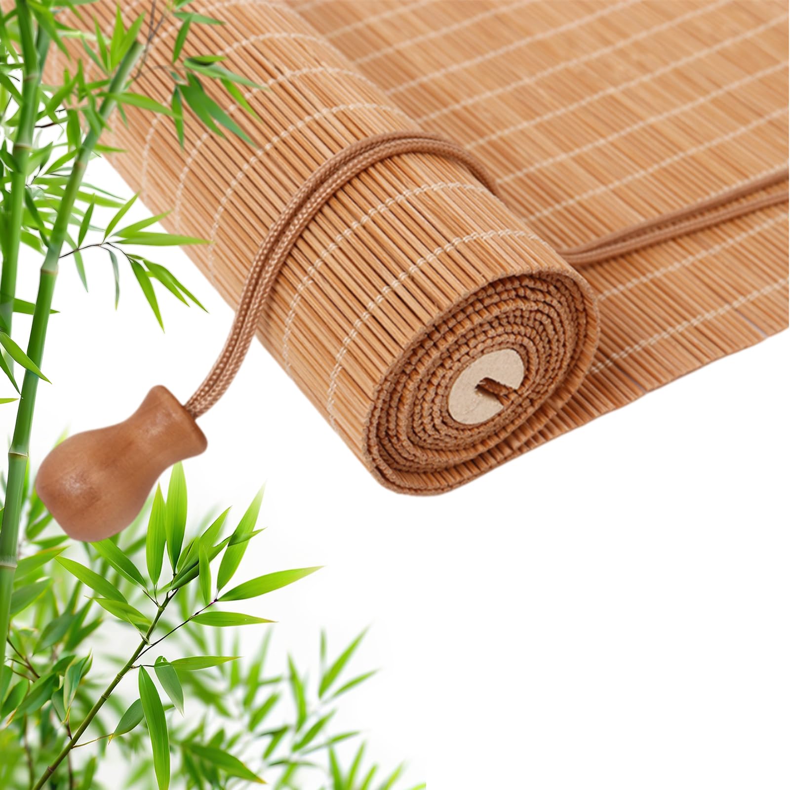 Retro Bamboo Roller Blinds, Natural Wood Window Shades Blinds Anti-UV Dustproof Decorative Curtain, Screen Partition Blind, for Indoor/Outdoor/Garden — image 1