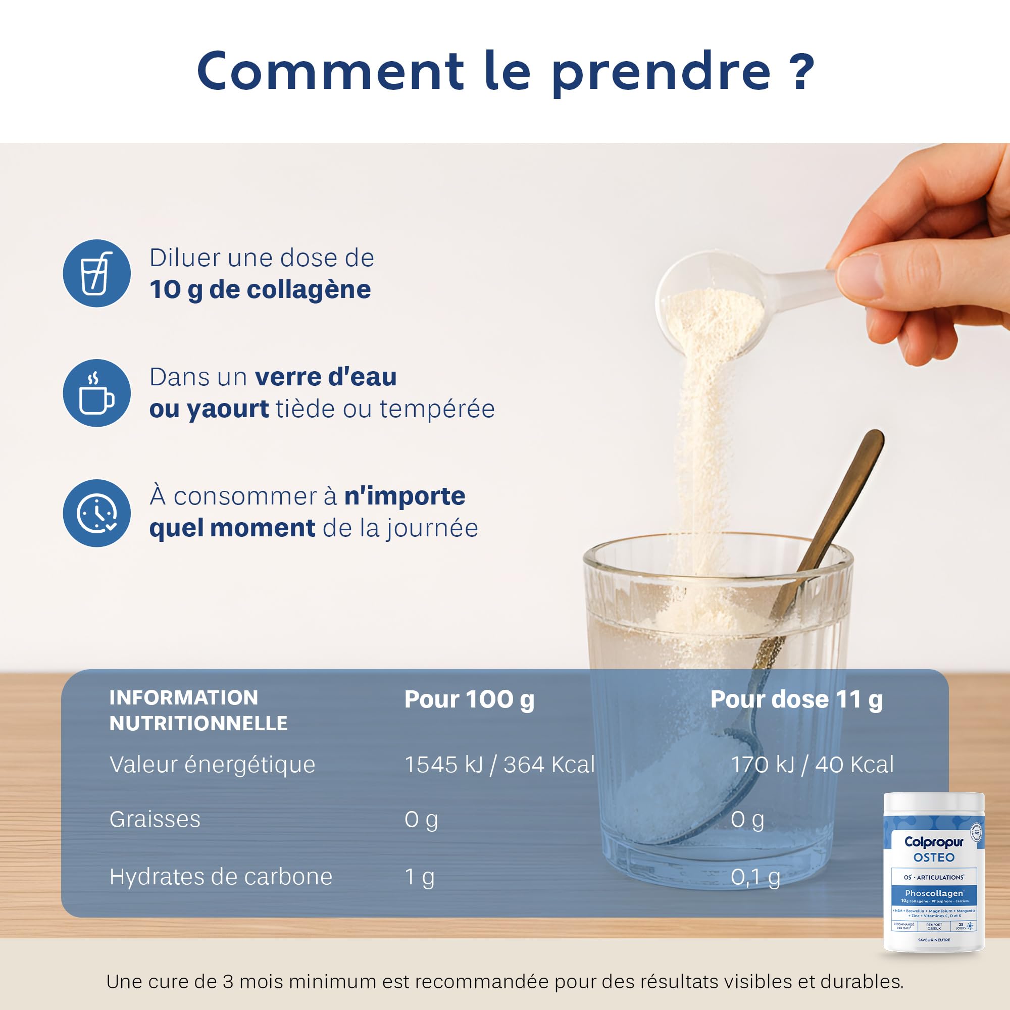 COLLAGENE Poudre Spécial Os & Articulation | 25 jours | Saveur Neutre | 325g | Complément Alimentaire | Collagène Hydrolysé, Calcium, Magnésium | Phoscollagène| Sans OGM ni Additif | COLPROPUR Ostéo