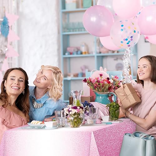 Miniatura 7 de Paquete de 6 manteles de plástico color rosa degradado para fiestas, manteles desechables de color rosa pastel degradado para mesas rectangulares,