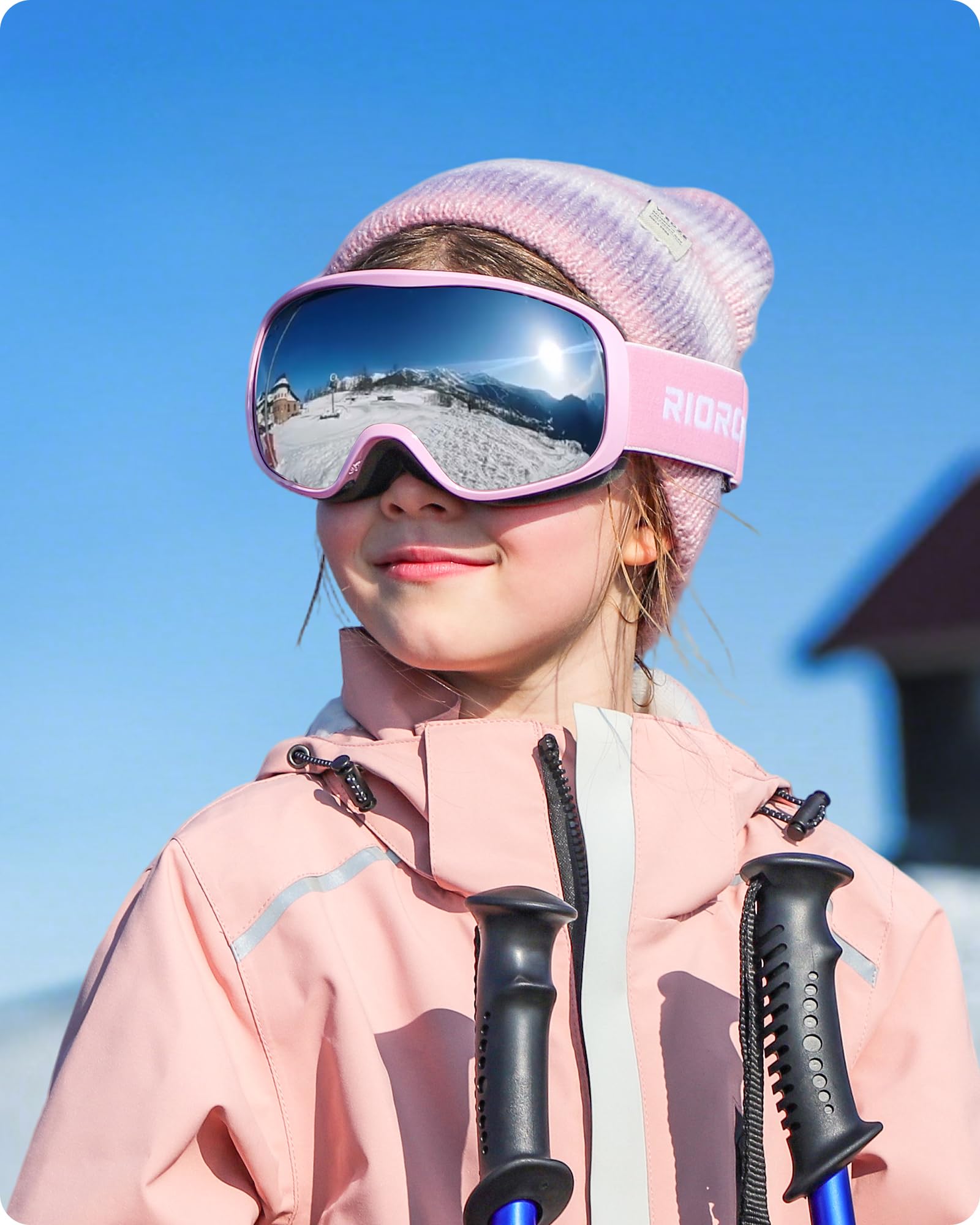 Maschera da Sci Bambino 3~14 Anni Occhiali da Sci Maschera Sci Bambino Occhiali Sci 100% Anti UV Anti Nebbia anti-vento antipolvere, OTG per Ragazzo Ragazza Sci Snowboard Sport Invernali