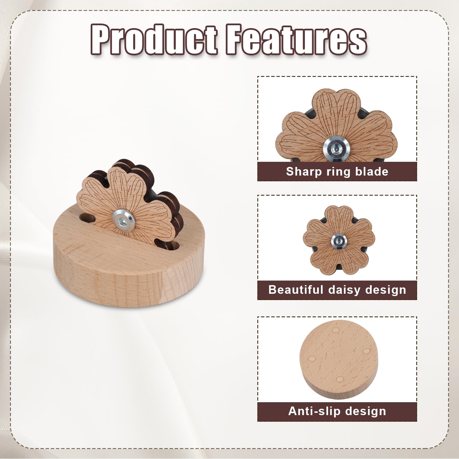 Coupe-fil Marguerite 7,5 X 6,9 Cm, Outil De Couture, Outil De Couture, Fil De Table, économiseur De Lame En Bois Avec Support Antidérapant, Lames Rotatives Pour Couture