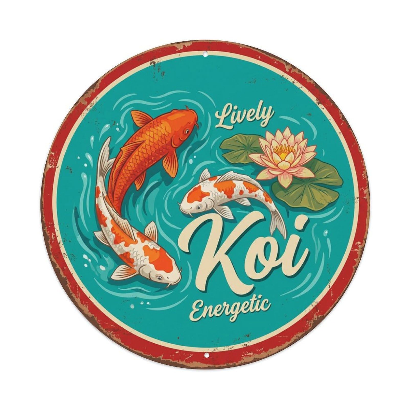 Tgrcjimh Style Metal Tin Sign Koi Fish Dynamic Vibrant Waters
