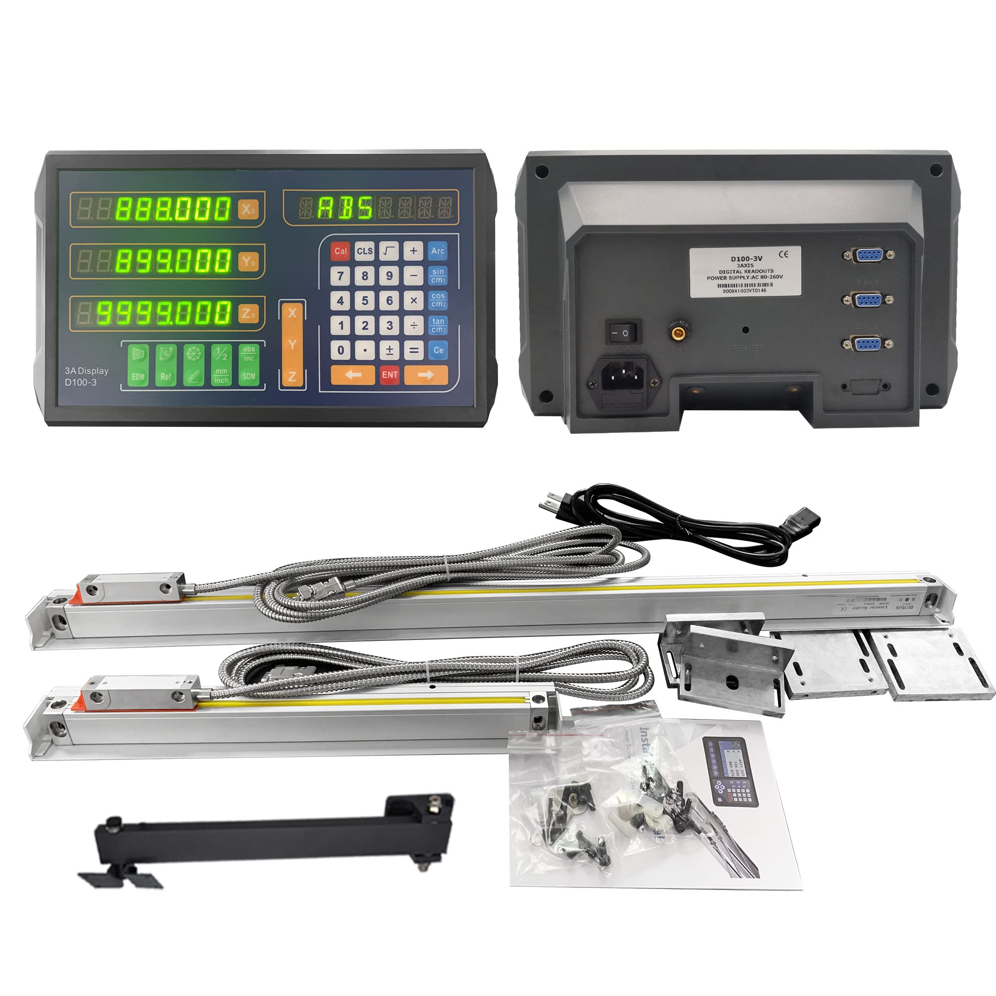 Baykunl 320mm+920mm 3 Axis Linear Glass Scale DRO for 9 * 49 Table Bridgeport Milling Lathe Machine CNC