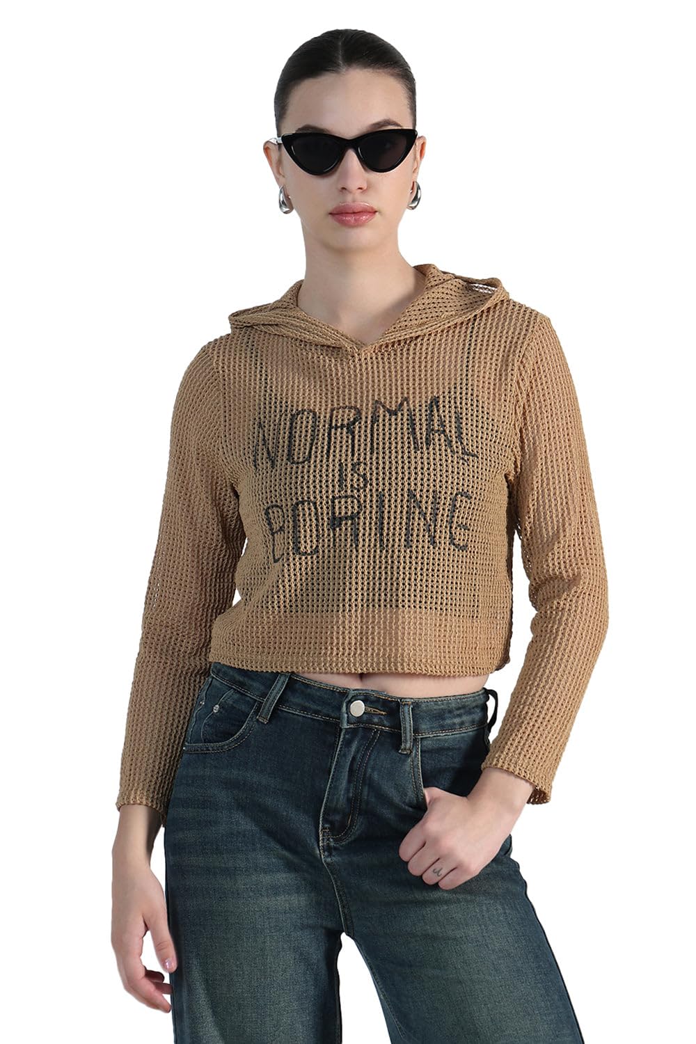showoffff Edition Women's Typography Brown Regular Hooded Crop Top with Inner Tank Top-CHN-010-4_Brown-P-picture-12