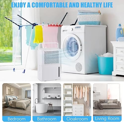 Miniatura 7 de Deshumidificador de 2000 pies cuadrados para sótanos del hogar, baño, dormitorio, deshumidificador de 30 pintas con manguera de drenaje y apagado