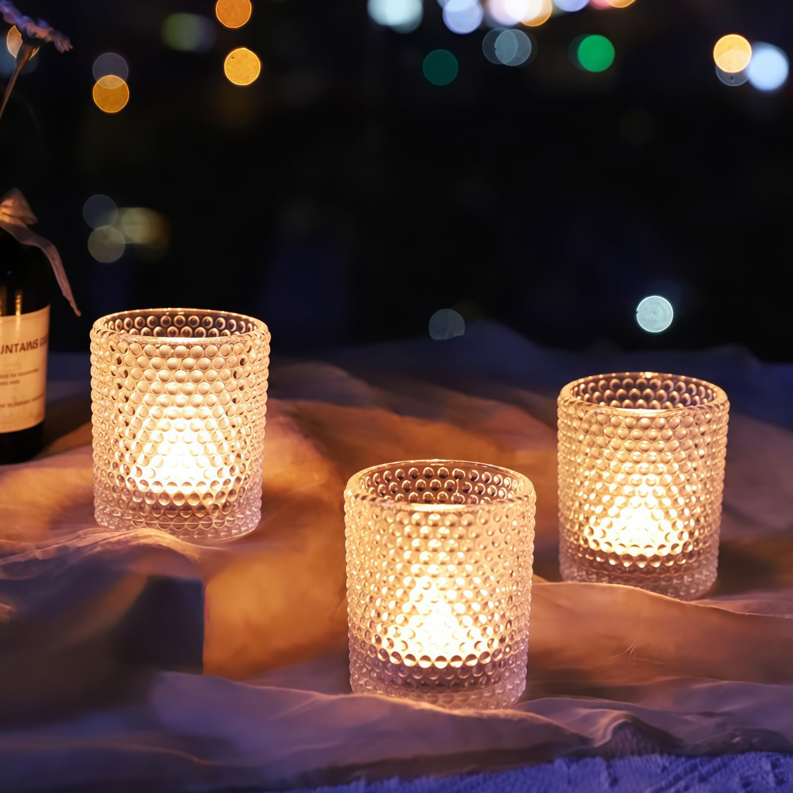 Vohocandle Clear Bubbles Tealight Holders Glass Set Of 12, Tea Light Candle Holders For Celebrations And Parties, House Tea Light Holders Glass For Wedding, Birthday, Home Decor(5.5 W × 6.5 H Cm)