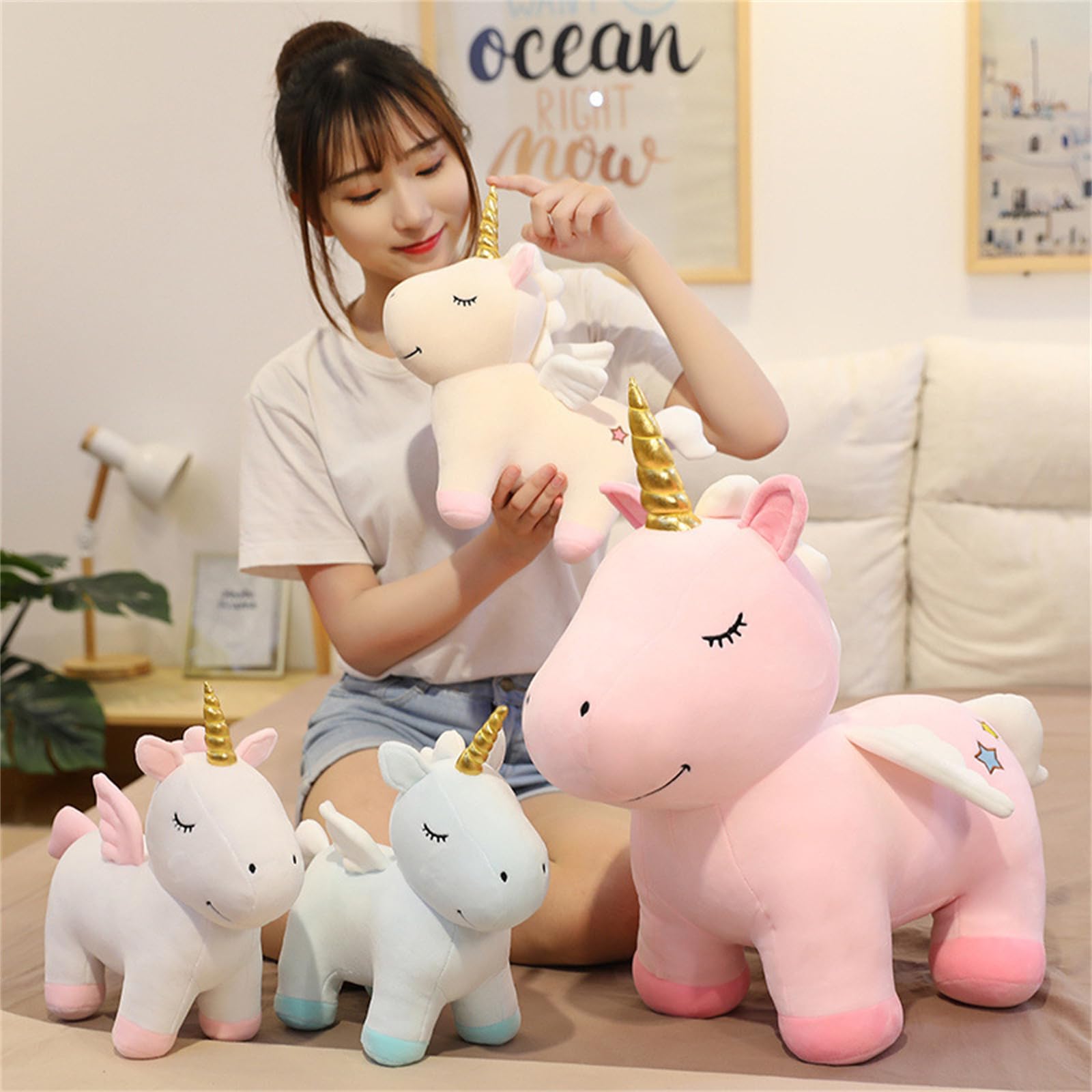 Einhorn Kuscheltier, Einhorn Kuscheltie Mit FlüGel, PlüSch Einhornsuper Sanft Samten TeddyKuscheltier, Cartoon EinhornplüSch, Geschenk FüR Kinder MäDchen-Bunt Rosa (58cm,LAN)