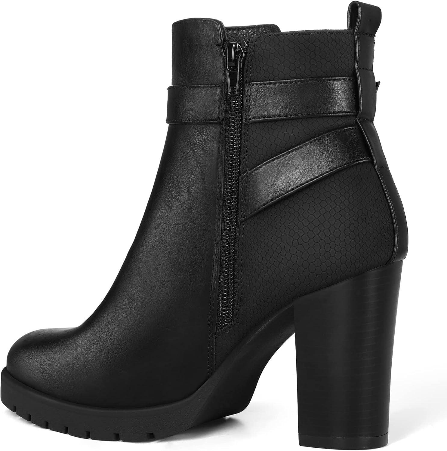 mysoft Women's Ankle Boots Chunky Stacked Heel Zipper Booties - Available in Wide Sizes - Image 4