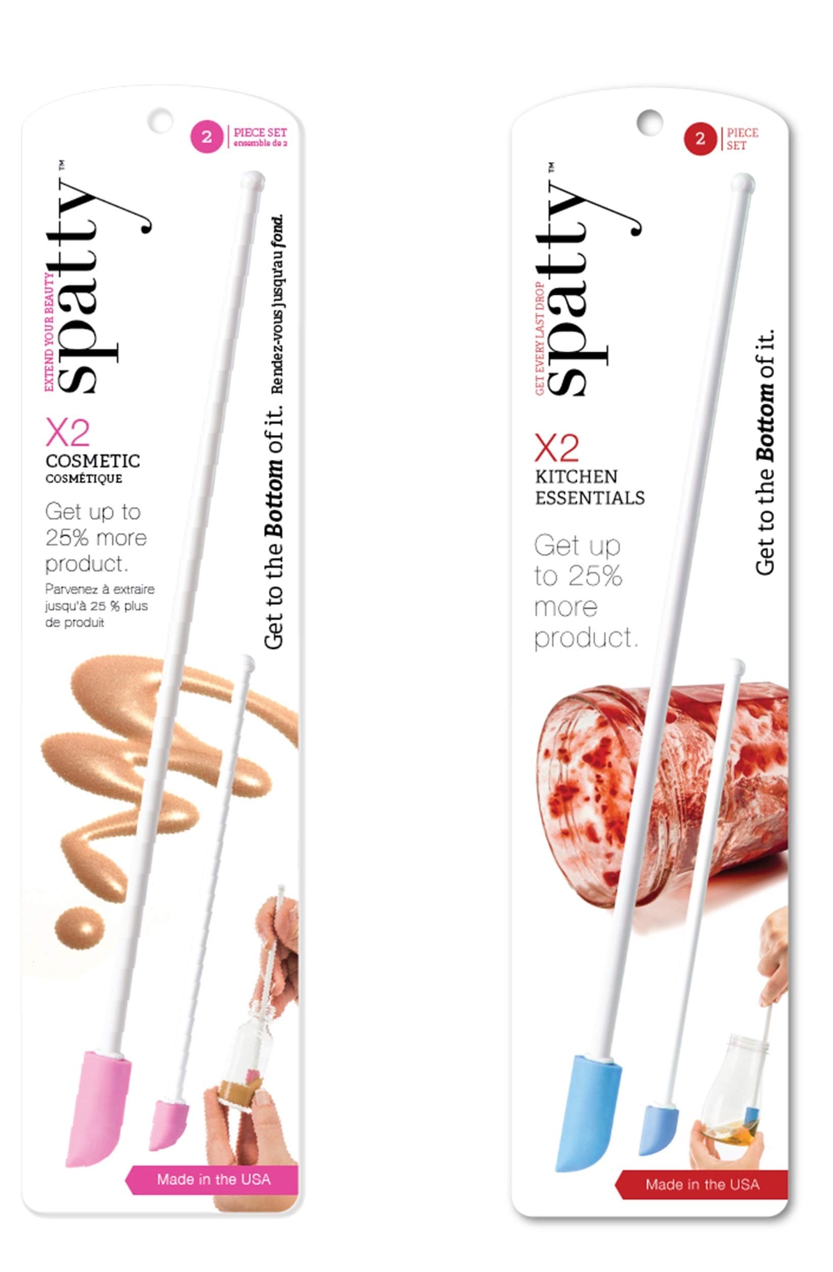 Spatty The & Daddy, Last Drop Spatula, Two Sets of 2 Pieces (6" and 12"), Blue and Pink, Reusable, Flexible, As Seen On Shark Tank