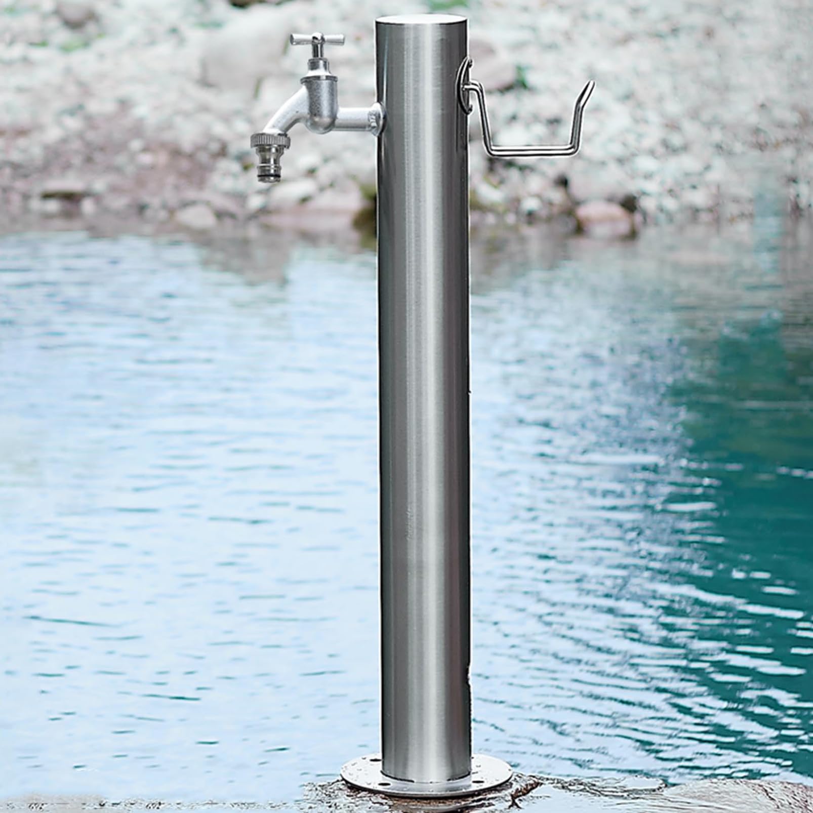 BHGFYXBS Garden Water Column Outdoor Faucet, Stainless Steel Cylindrical Vertical Garden Water Column, Vertical Faucet Hose Bracket For Lawn Irrigation And Cleaning,B-20.5CM×86CM