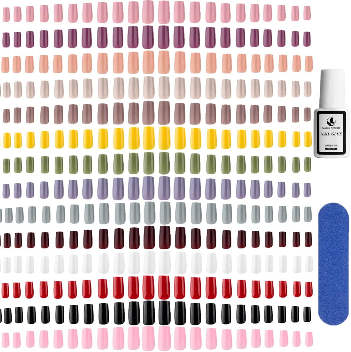 336 pcs Press on Nails Medium Length Coffin Press on False Nails Acrylic Short Ballerina Fake Nail Tips Artificial Acrylic Nails Tips Kit for 14 Color Nails With Nail Tips Glue&Nail File