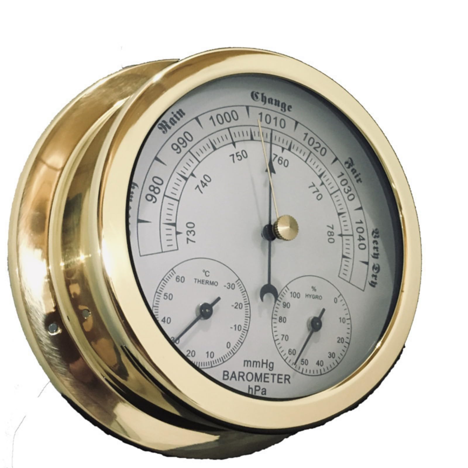 MYADDICTION Gold-Toned 3 in 1 Weather Station Polished Display Face Air Pressure Gauge Printed Markings Round Metal Air Pressure Gauge Needle Indicators, 143MM-image-11