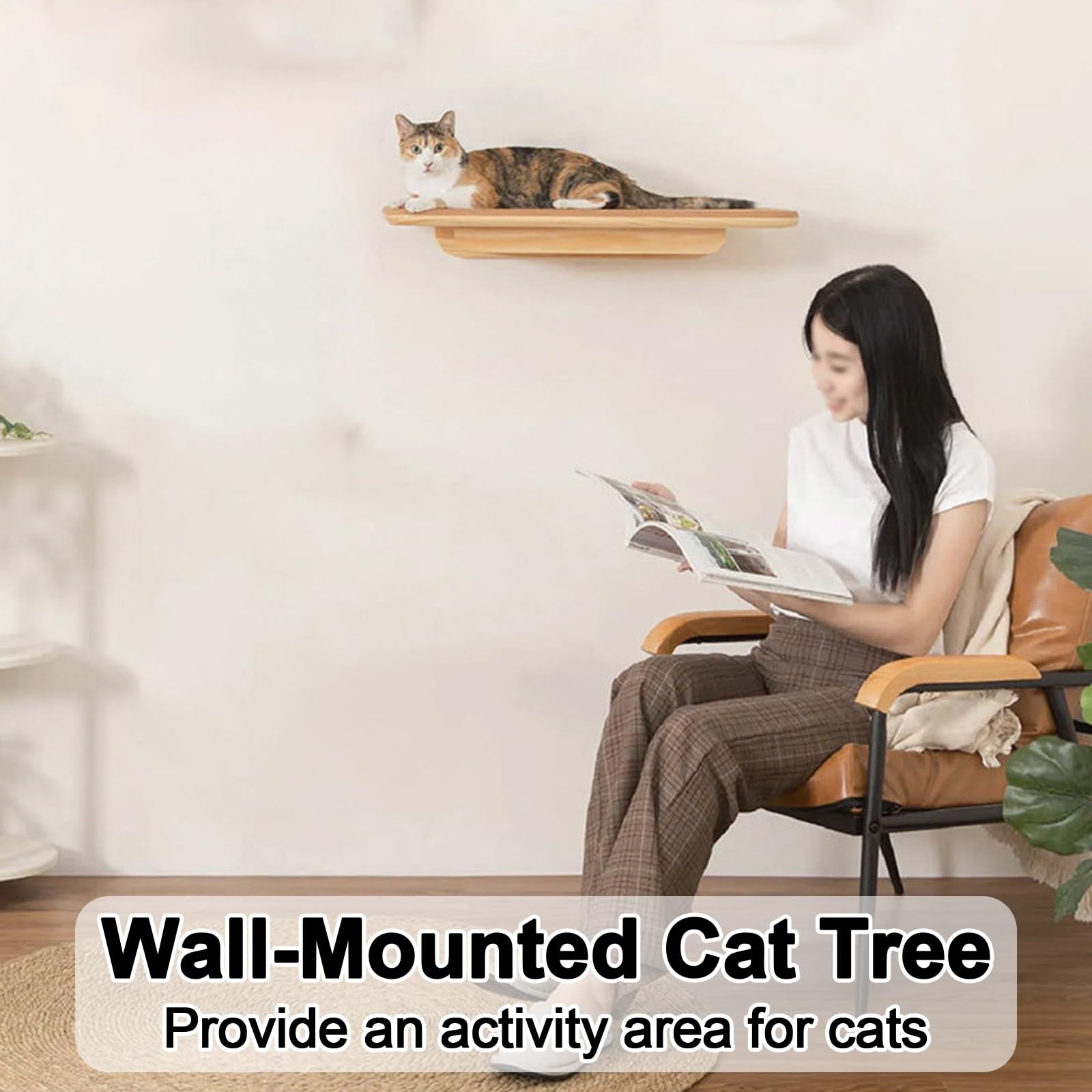 Estantes de Pared para Gatos, Percha de Pared de Madera de Pino de 65 cm, con Capacidad de Peso de 20 Kg para Dormir Y Jugar