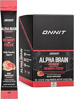 ONNIT Alpha Brain Instant - Ruby Grapefruit Flavor - Nootropic Brain Booster Memory Supplement - Brain Support for Focus, Energy & Clarity - Alpha GPC Choline, Cats Claw, L-Theanine, Bacopa - 30ct