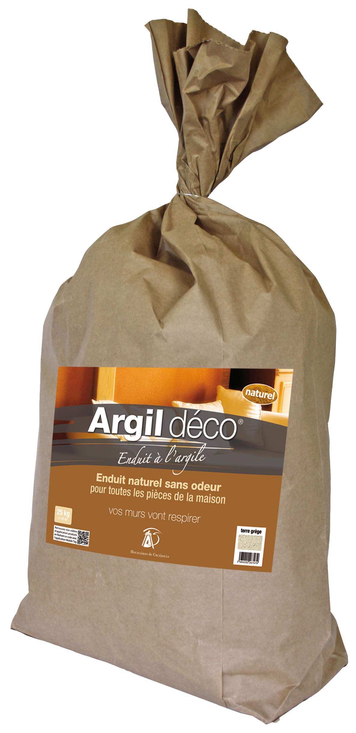 Enduit à l'argile ARGIL DECO Terre Grège sac 12,5KG pour murs intérieurs