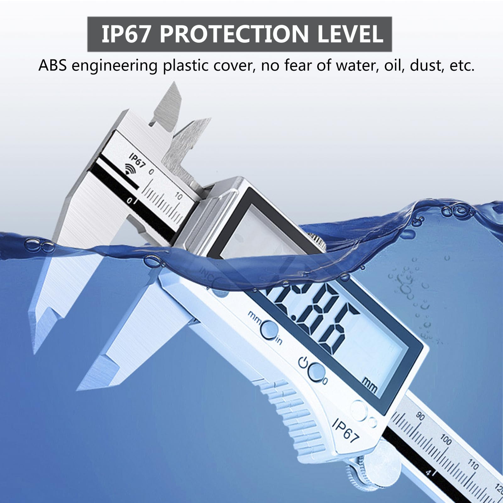 Pie de Rey Digital Impermeable 150mm/6inch con Bluetooth, Calibre Digital Electrónica de Acero Inoxidable, Profesional Electrónico Vernier Caliper para Impresión 3D/Joyeros/Carpinteros