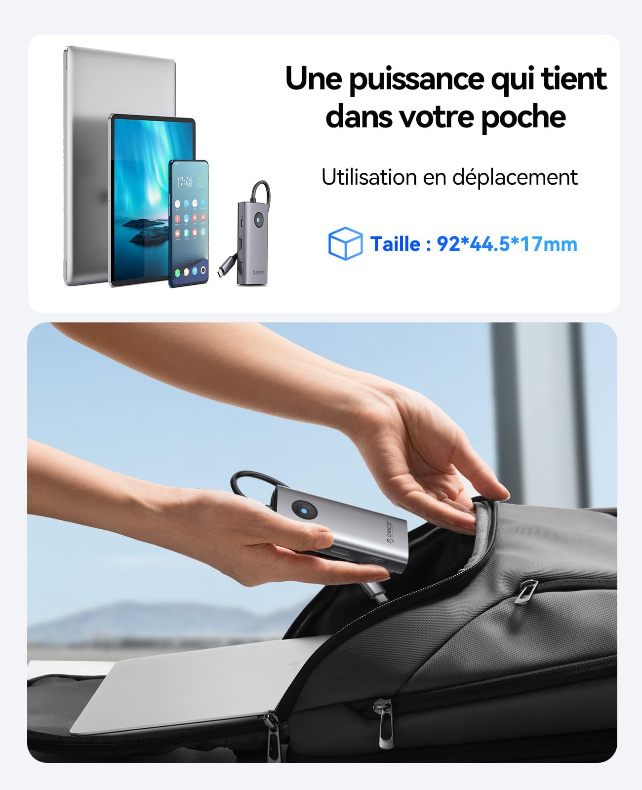 ORICO Station d'accueil, 6 en 1 Hub USB C avec HDMI 4K@30Hz, PD 100 W, 4 Ports USB 5Gbps, Adaptateur USB C vers USB 3.0 Compatible avec MacBook Pro Air XPS HP