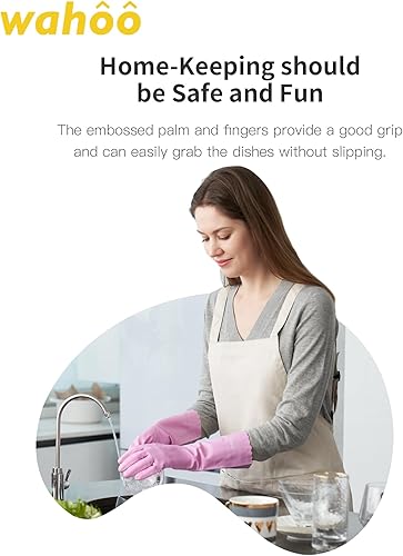 Miniatura 4 de wahoo Guantes de limpieza respetuosos con la piel, guantes reutilizables para lavavajillas con forro de algodón flocado, lavavajillas, cocina,