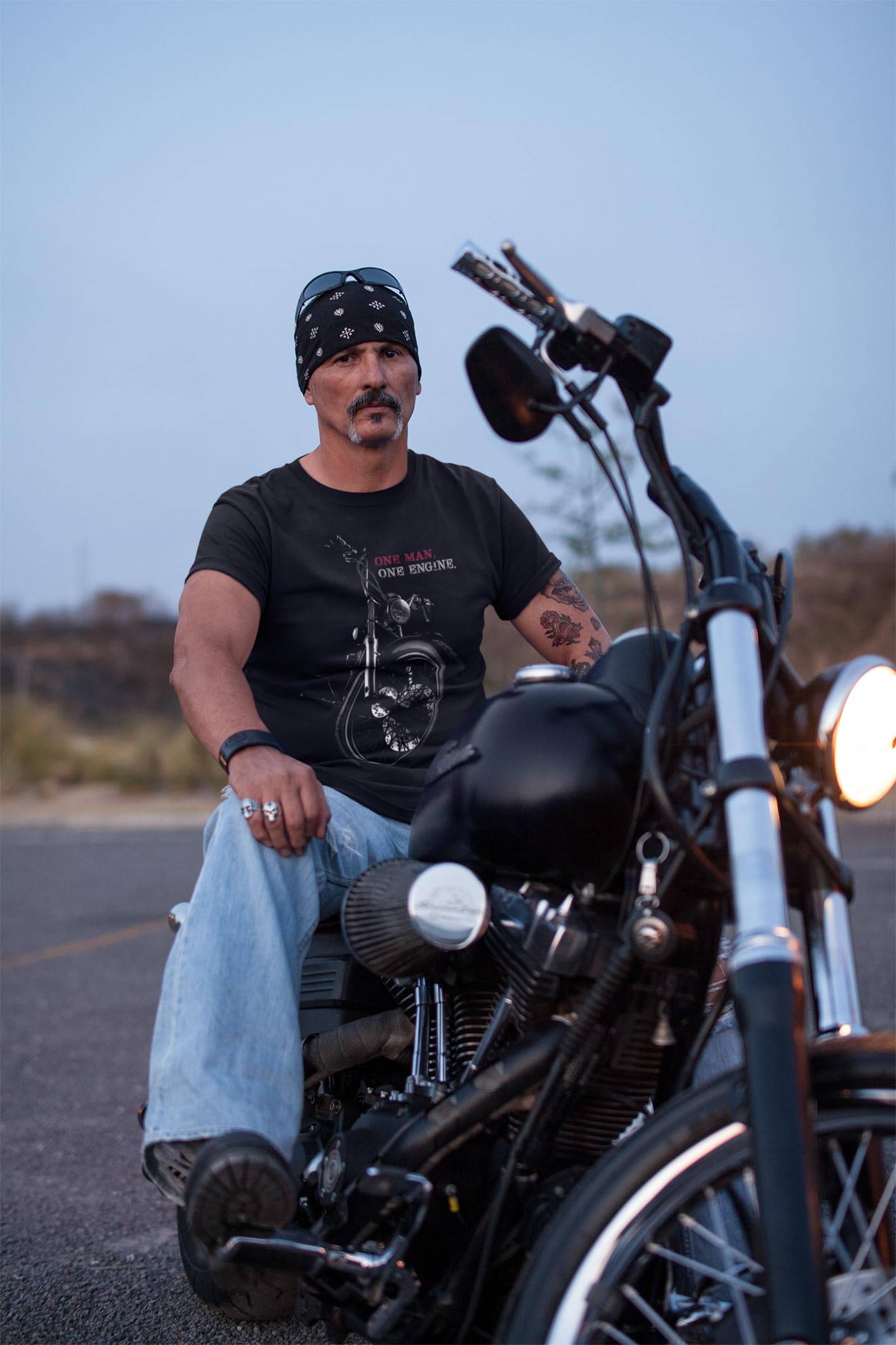 Baddery Maglietta da Motociclista da Uomo - „Chopper One Man One Engine“ | Maglietta da moto per motociclisti e biker