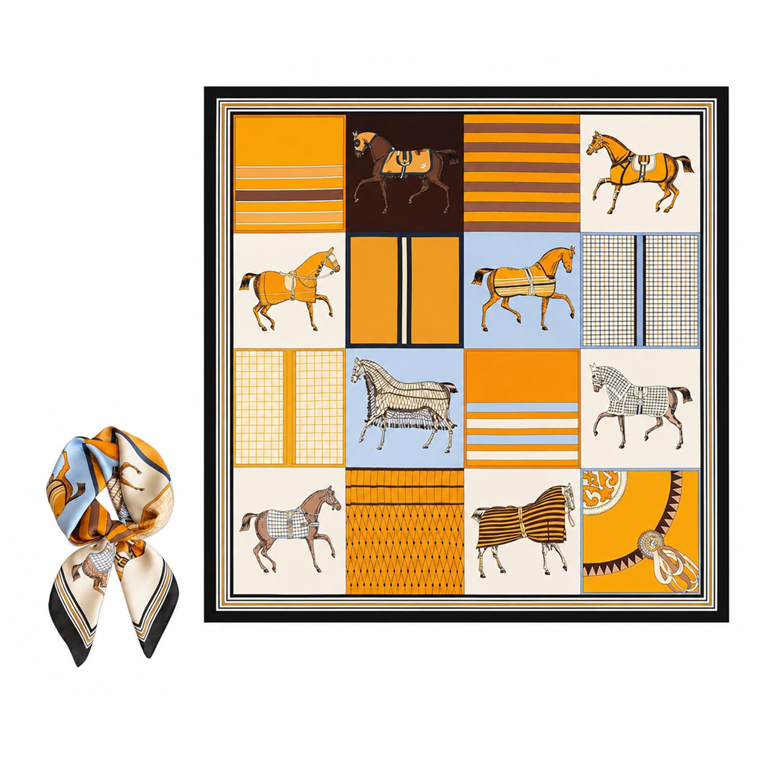 Silk Scarf for Women Geometric Print Head Scarf Bandana Set Stylish-image-4