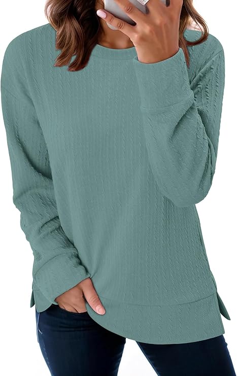 ONLYSHE Womens Shirts Long Sleeve Crewneck Tunic Tops Casual Lightweight Knit Solid Color Sweatshirts Trendy Blouse Basic Tee
