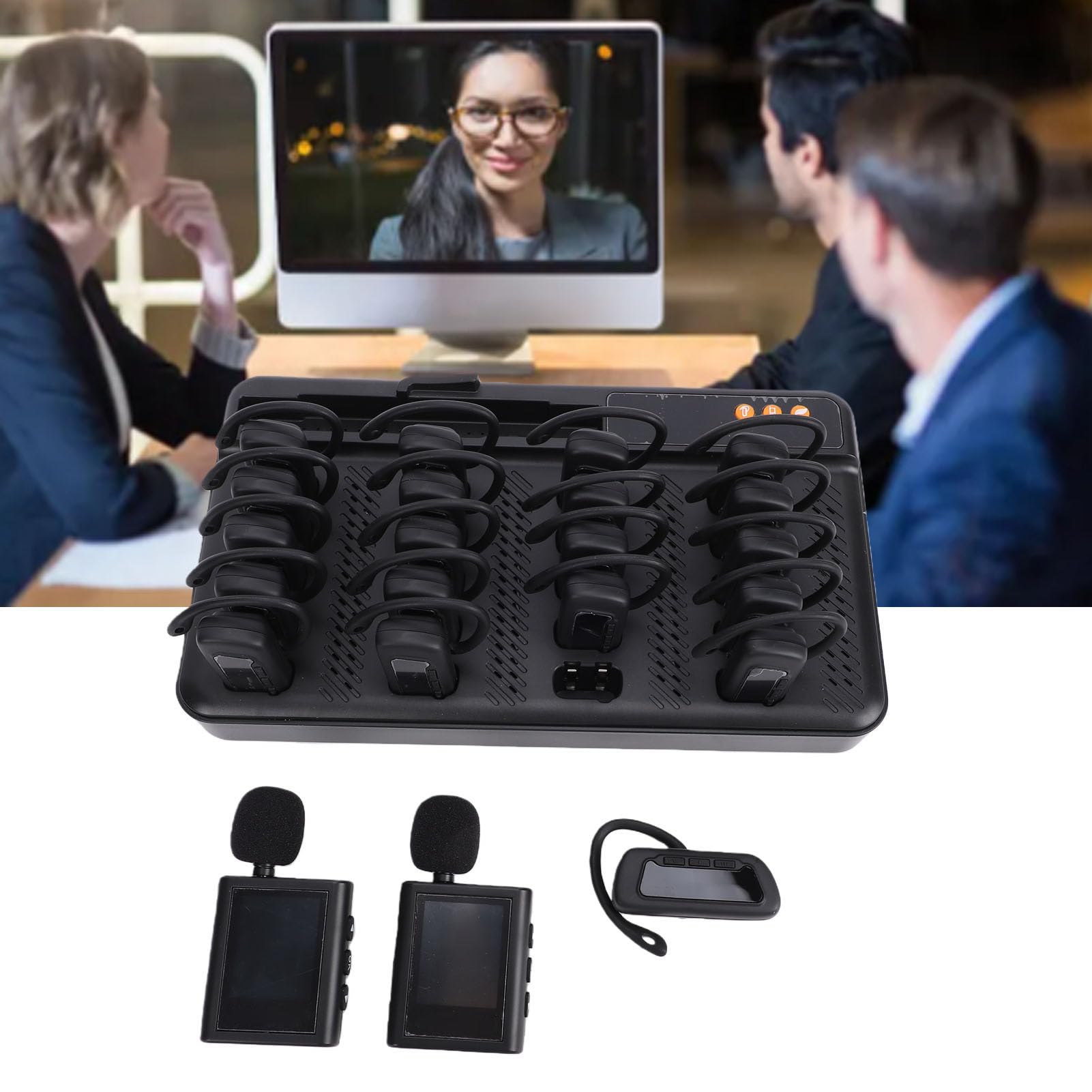 Qcwwy Conjunto de de Guía Turística Inalámbrico, Transmisor Digital Profesional, Auriculares para Guía Escolar de Planta, Adecuados para Visitas Guiadas a Museos de Fábrica, Viajes (Enchufe de la UE)