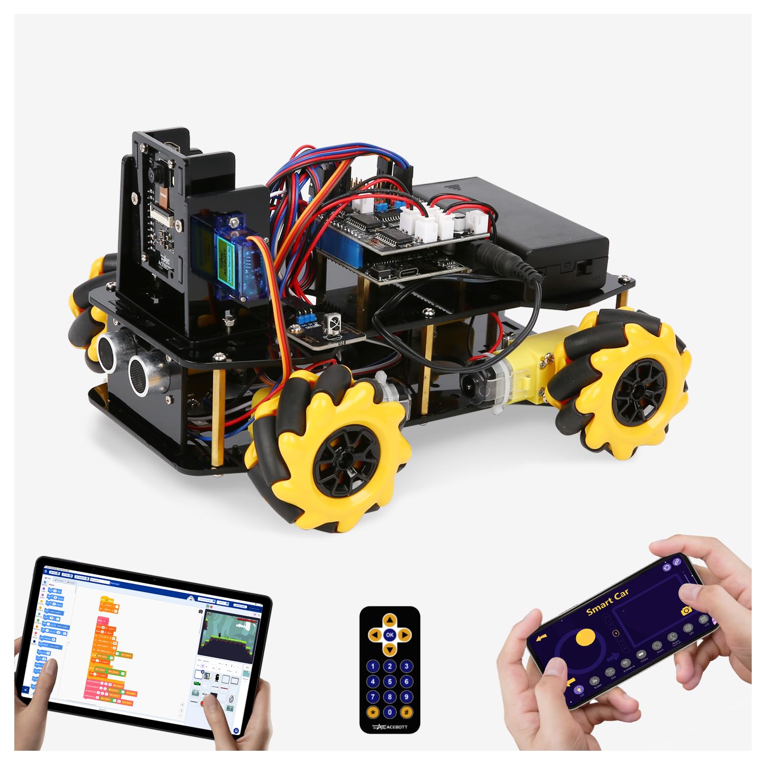 ACEBOTT Roboter Spielzeug für Kinder, Roboter Kinder mit 3-MP-Kamera, kompatibel mit Arduino und Scratch, App und Fernbedienung, Geschenk für Jungen, Mädchen, Jugendliche und Erwachsene