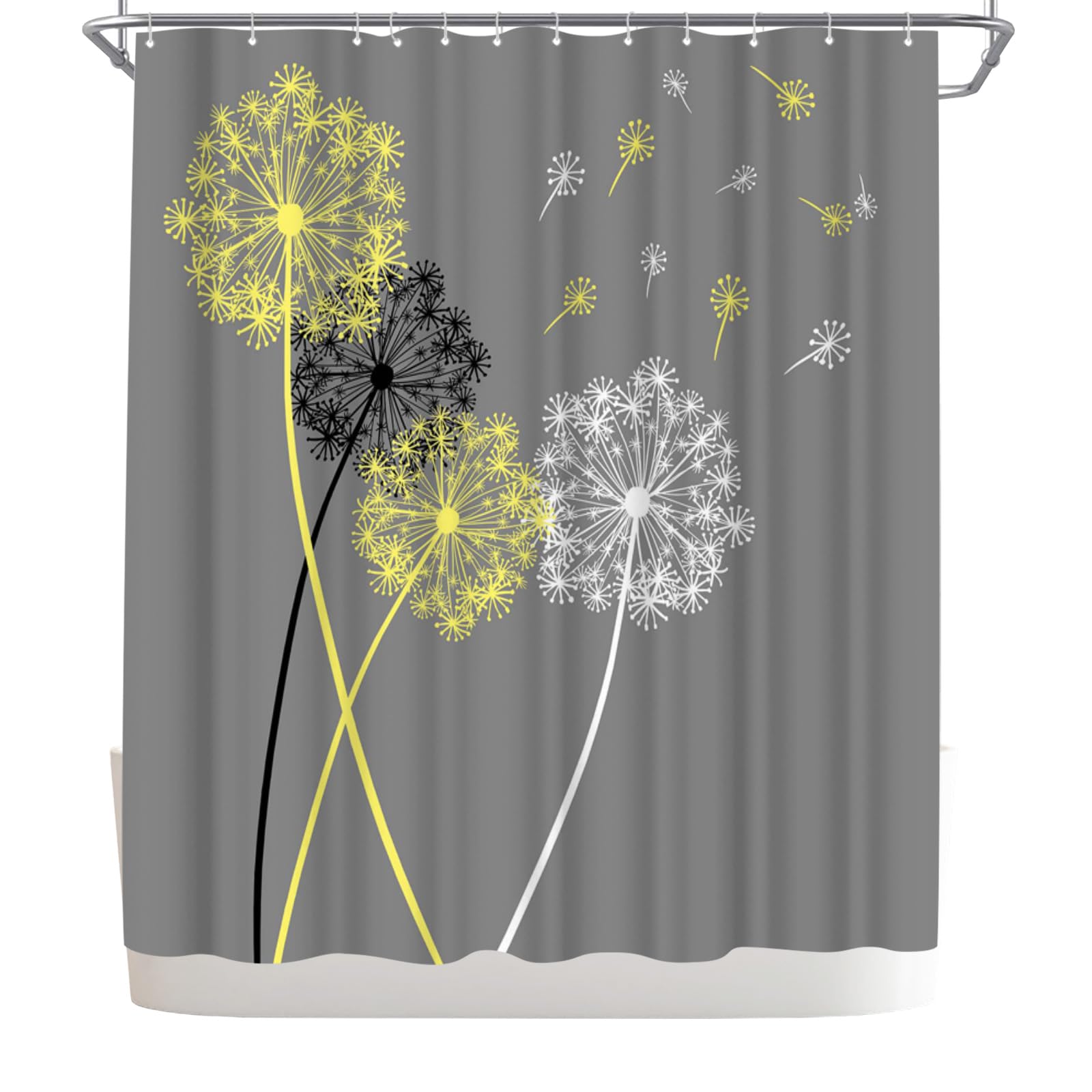 WELMECO Cortina de ducha de diente de león amarillo y gris, decoración de baño, tela de poliéster, 72 x 72 pulgadas