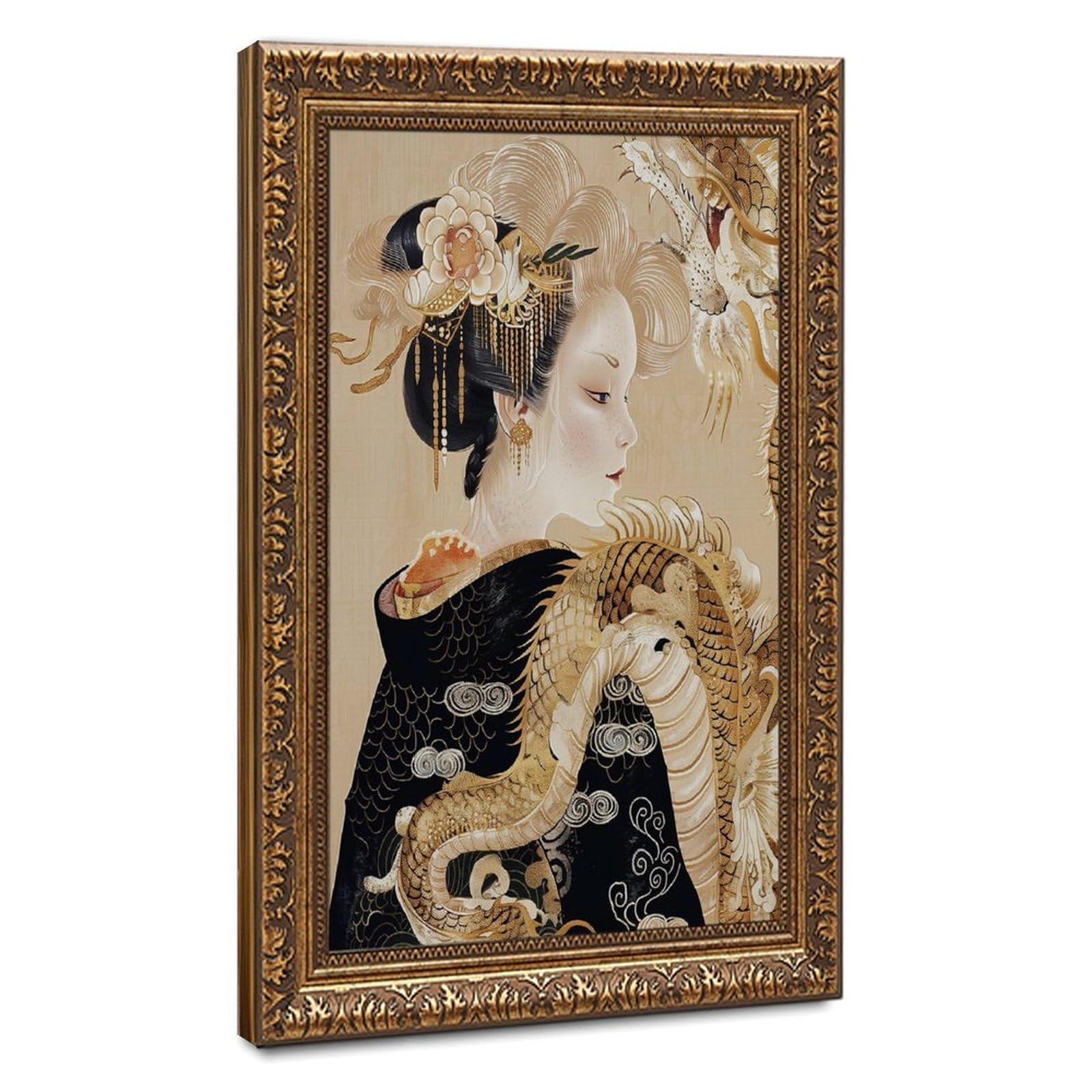 Bareronor Golden Dragon Geisha Poster Canvas Poster Bedroom Decor Landscape Office Room Decor Gift 20" L X 30" W