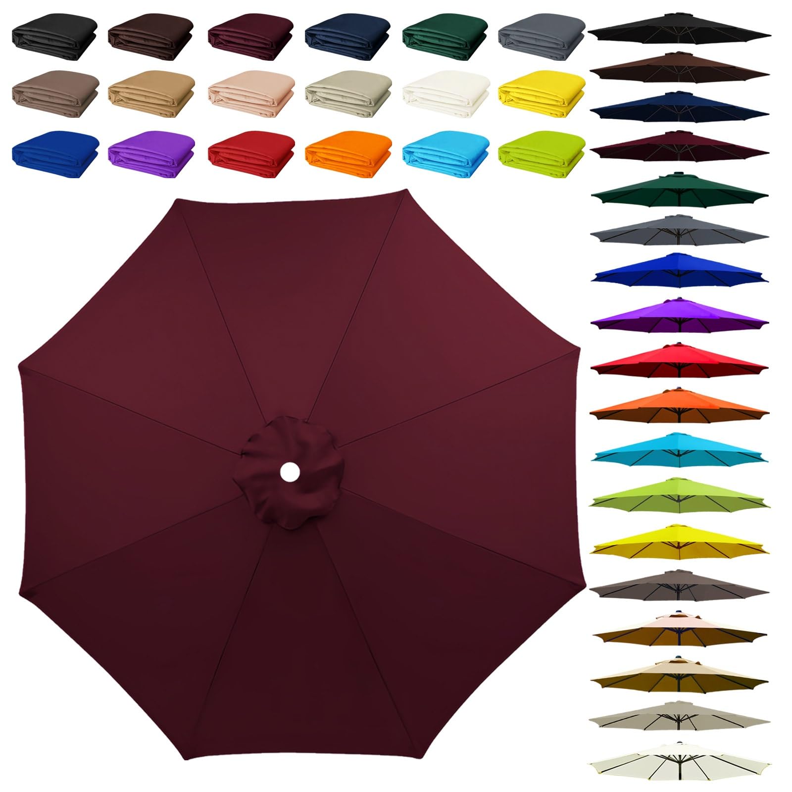 8 Arms Umbrella Replacement Cloth, Parasol Replacement Canopy, Polyester Fabric Parasol Canopy Cover, Breathable, UV Protective, for Garden, Market, Pool, Patio(Dark Red,8 ribs: 2.30m/7.5ft)