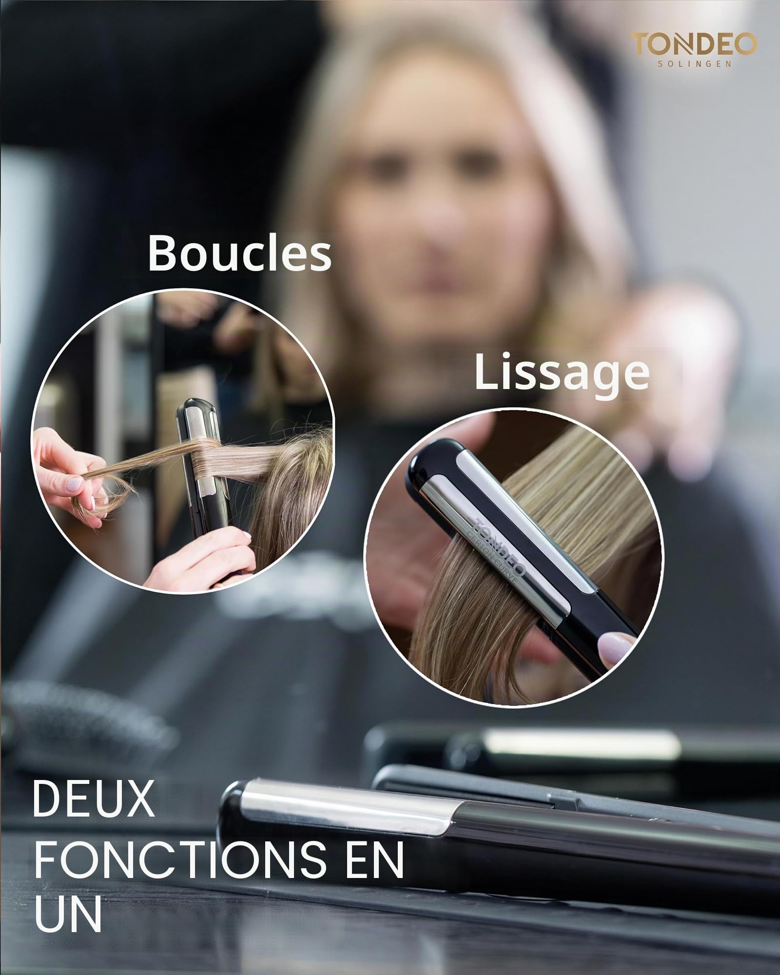 TONDEO Lisseur Cheveux CERION CURVE boucles et lissage | Lisseur pour cheveux avec fonction 2 en 1 | Pour des boucles durables et des cheveux soyeusement lisses