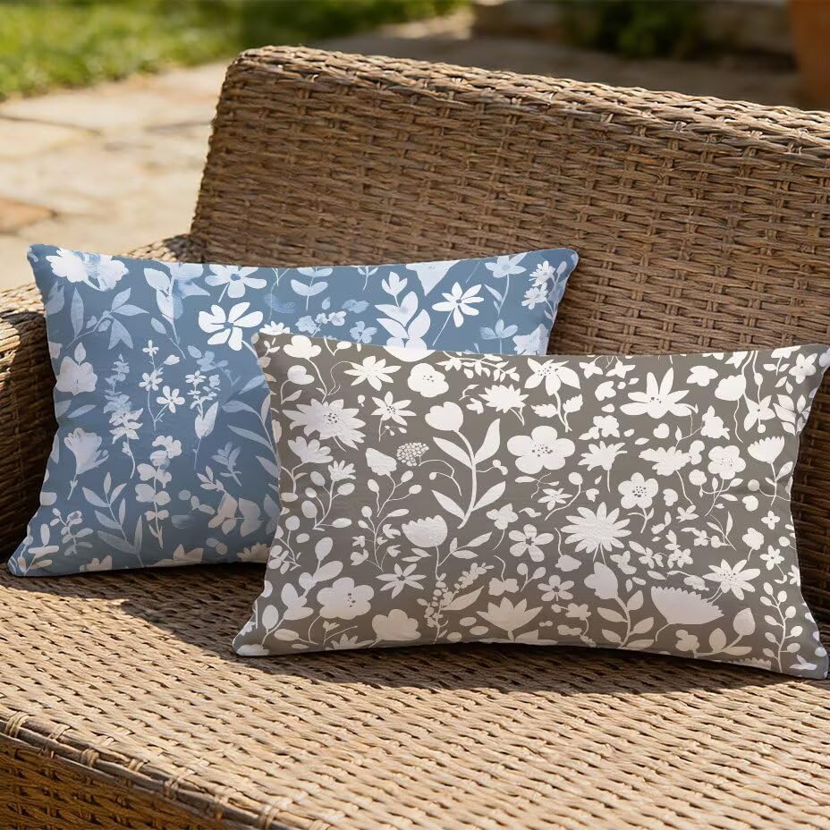 Housses de coussin de jardin 70x90 gris floral pour canapé extérieur patio