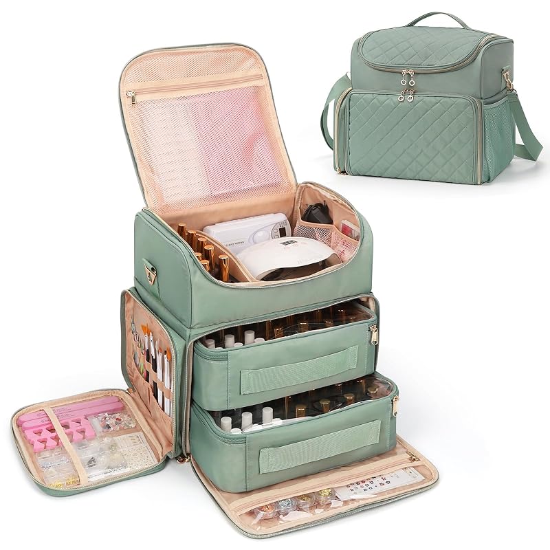 CUBETASTIC Maleta organizadora para esmaltes com 86 compartimentos, 2 bolsas removíveis e alça de ombro, Verde