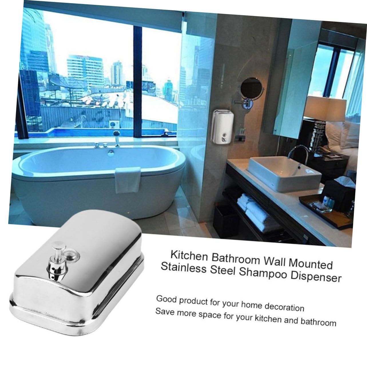 SOLUSTRE Dispensador Champú de Jabón Líquido Inoxidable Acero Loción de 500ml Bomba y Diseño Plata Resistente y Moderno para Adecuado para Baño y Cocina