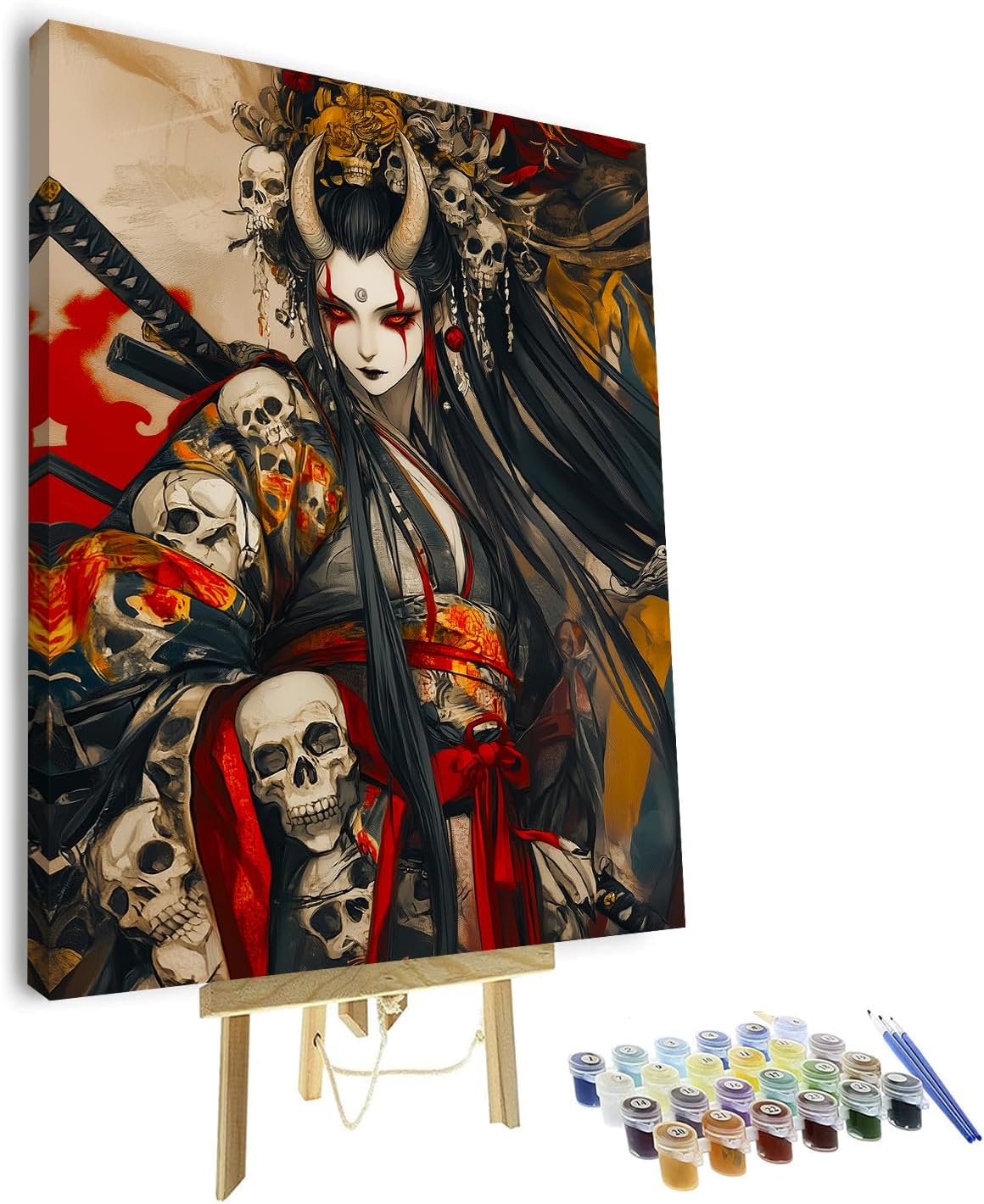 Rebotipy Paint by Numbers Kits for Adults Skull and Girl Paint by Numbers Anime Style Female Warrior Painting Artwork Cool Girl Painting Crafts Kits with Brushes Canvas Wall Art 16x20 (Framework)
