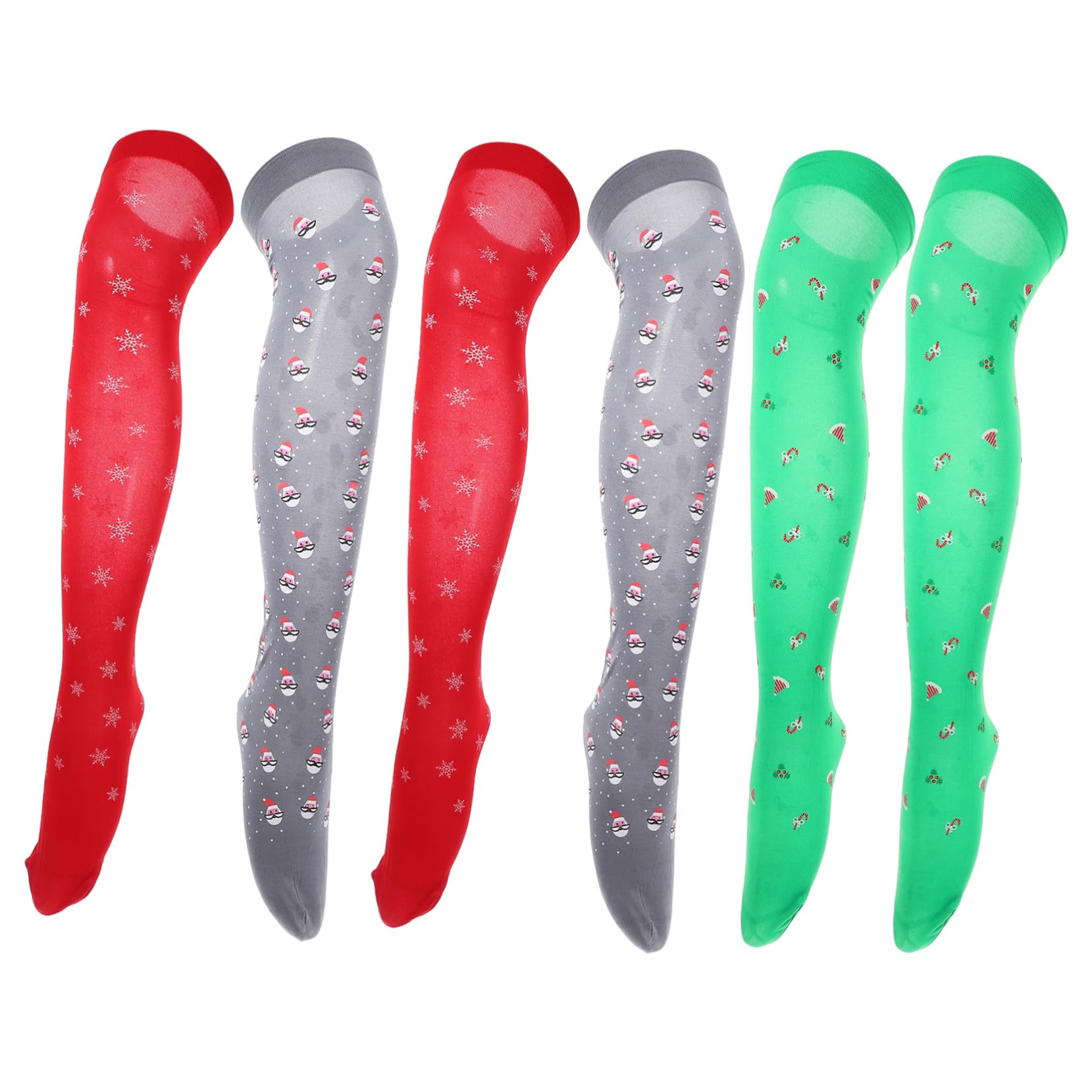 3 Pares Calcetines Navideños Largos para Mujer Medias Altas con Estampado de Santa Claus y de Elásticas y Cómodas para Fiestas y Celebraciones