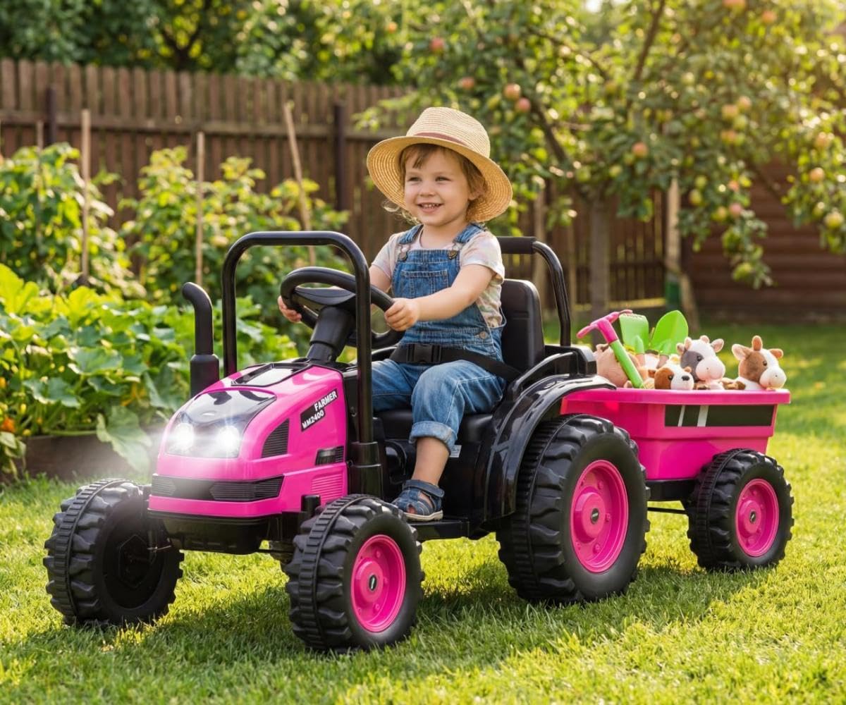 Trattore elettrico con rimorchio Farmer Rosa