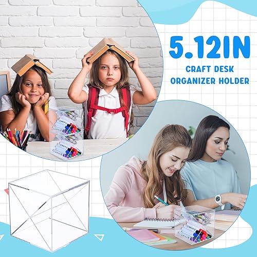 Miniatura 7 de Kosiz 6 soportes apilables para bolígrafos divididos de 5.12 pulgadas, soporte transparente para escritorio, organizador de cubos apilables,